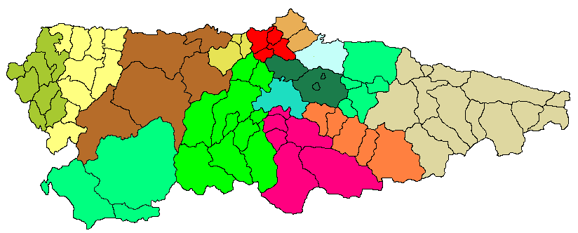 mapa de  asturias por comarcas